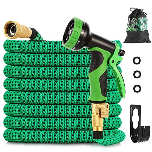 Watato Expandable Garden Hose 50ft-Durable Flexible Water Hose with 9-Way Spray Nozzle and 4 Layers Latex-3/4 inch Solid Brass Fittings-Strength 3750D No Kink Lightweight Outdoor Expanding Hose Pipe Watato Expandable Garden Hose 50ft-Durable Flexible Water Hose with 9-Way Spray Nozzle and 4 Layers Latex-3/4 inch Solid Brass Fittings-Strength 3750D No Kink Lightweight Outdoor Expanding Hose Pipe